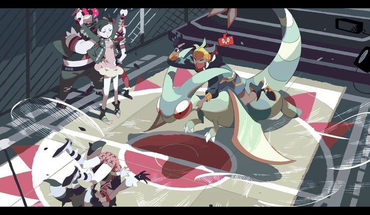 Batalha Pokémon com Dragapult em uma arena