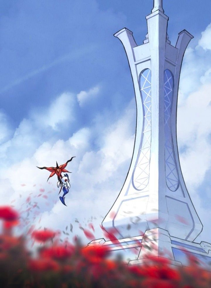 Latios e Latias junto à torre de Lumiose